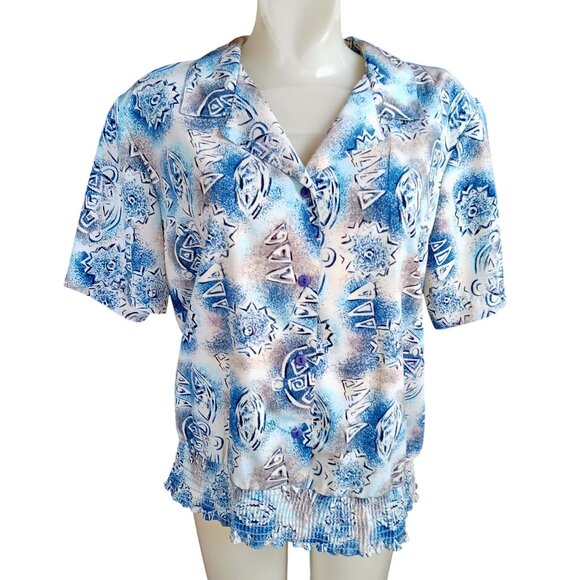 Vintage Women's Blouse Medium 12 Lauren Lee 1990's Button-Up Abstract Padded - Picture 2 of 6